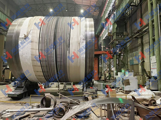 中頻感應(yīng)器應(yīng)用于外徑4624mm，壁厚212mm的工件熱處理。熱處理溫度620℃±14℃。