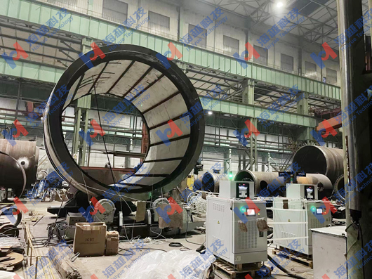 中頻感應(yīng)器應(yīng)用于外徑4624mm，壁厚212mm的工件熱處理。熱處理溫度620℃±14℃。